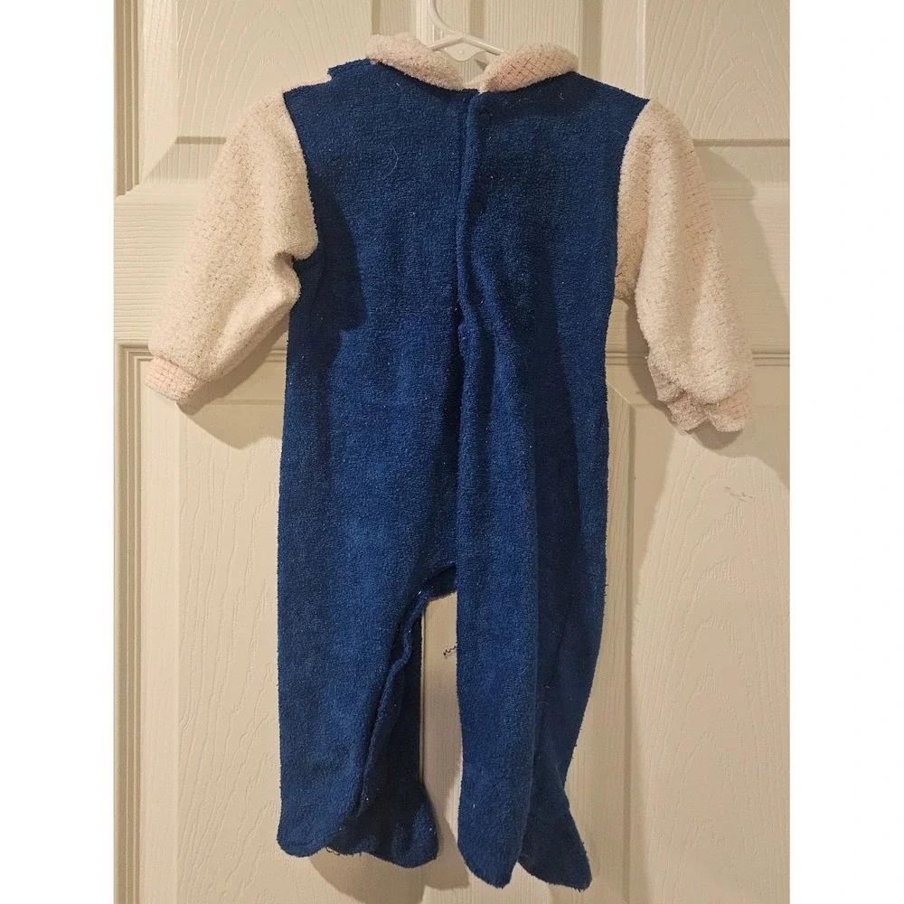 Vintage IZOD Lacoste‎ Fleece Baby Sleeper Overalls 12M Blue Footed 19-27lb Wear